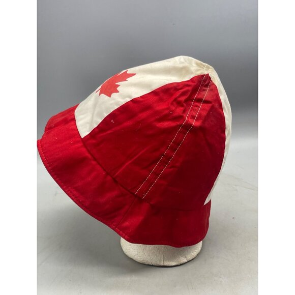 vtg Canada Bucket Hat Maple Leaf Logo sun red white cotton large READ - Picture 7 of 8